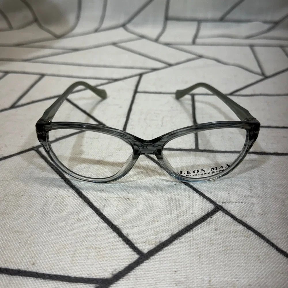 Leon Max Eyeglass Frames 51-15-135 Grey Smoke Cat Eye Zyloware 4018